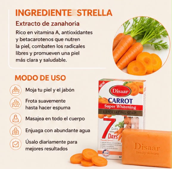 Jabón de Zanahoria Aclarante 200g | Piel Luminosa y Sin Manchas – Resultados en 7 Días